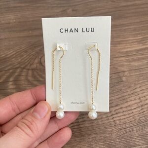 Anthropologie White Pearl and 14k Gold Drop Earrings